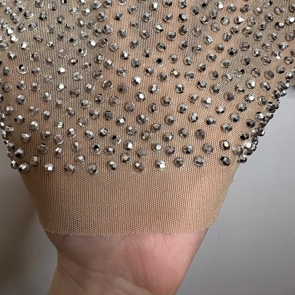 Cache - Silver beaded tan mini dress, sparkly - size 2 - Picture 6 of 7